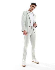 Узкие брюки ASOS DESIGN из льна светло-зеленого цвета с узором «в ёлочку»