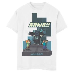 Футболка с рисунком Rawr Minecraft Alex Steve Fight Warden для мальчиков 8–20 лет Minecraft