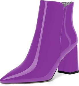 Женские повседневные ботильоны SKYSTERRY с острым носком, молнией, лаковой отделкой, на массивном высоком каблуке 3 дюйма, Purple