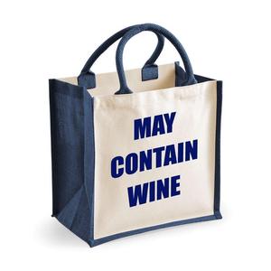 Средняя джутовая сумка может содержать вино. Темно-синяя сумка. 60 SECOND MAKEOVER, синий