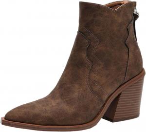 Женские ботильоны с зауженным носком, с массивным каблуком и задней молнией, повседневные вестерн-ботинки Generic, Brown