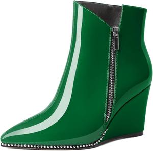 Женские ботильоны на танкетке Zamikoo с вырезом V, серебристой отделкой бусинами, танкетка Chelsea, на молнии сбоку, из лакированной кожи, для женщин, 3,5 дюйма