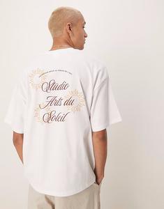 Изысканная футболка большого размера с принтом солнца на спине белого цвета Selected