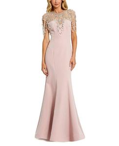 Платье-русалка с драпировкой и отделкой из жемчуга и бисера Mac Duggal, фиолетовый