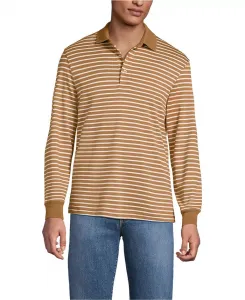 Мужская высокая поло с длинным рукавом из хлопка Supima Lands' End, загар/бежевый