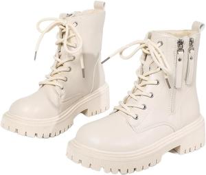 Женские ботильоны больших размеров на массивном каблуке с платформой, зимние теплые ретро-ботинки с боковой молнией, повседневная обувь Azttoztto, White With Fleece