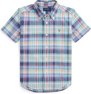 Рубашка Оксфорд из хлопковой ткани в клетку с коротким рукавом Polo Ralph Lauren Kids, Navy/Green Multi