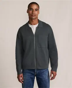 Мужская хлопковая куртка с длинным рукавом и молнией Lands' End, серый