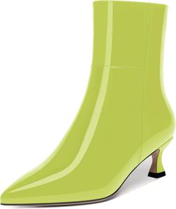 Женские ботильоны WAYDERNS с острым носком, на молнии, с низким каблуком-кошечкой 2 дюйма, для вечеринок и повседневной носки, Yellow Green