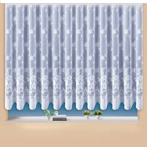 Тюль Siena с сборкой, 1 шт., жаккард, структурированный, полностью с цветочным узором, полупрозрачный, с бордюром Weckbrodt, белый