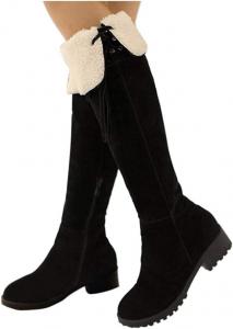 Женские высокие ботфорты ZBYY с эластичной посадкой, модные противоскользящие зимние ботинки с меховой подкладкой, теплые зимние ботинки выше колена с низким каблуком, 10.5 Black
