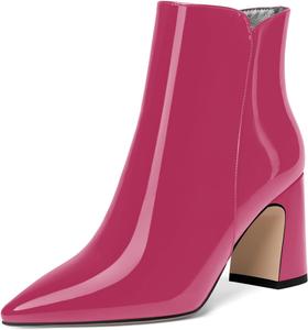 Женские ботильоны ROSERWISH для свиданий, мода, на молнии, повседневные, с заостренным носком, лакированные, с массивным каблуком 3,3 дюйма