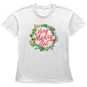 Футболка с принтом Women's very merry gal christmas wreath Unbranded