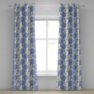 Серо-голубая штора на люверсах ABAKUHAUS, цветущий василек, эскиз, листва, цветущая природа, декоративные двухпанельные шторы, 280 см x 225 см, фиолетово-сине-серый Abakuhaus