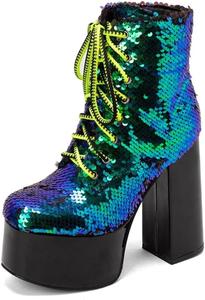 Женские Ботинки Viuluti в стиле Ковбой с Платформой, Сексуальные, Шнуровкой и Пряжкой, На Толстой Высокой Подошве, Ботинки-Боевики, Green-Luxury