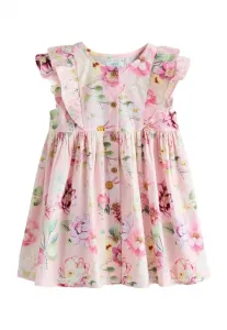 Платье повседневное, прямого кроя, с двойными оборками на рукавах. Next, Pink Floral