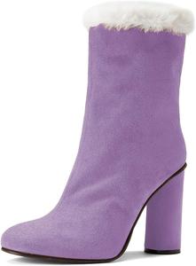 Женские ботильоны с круглым носком, с меховой подкладкой, на высоком блочном каблуке, с боковой молнией, теплые зимние ботинки для холодной погоды, для вечеринок, размеры 4-16 US Wo wagas, Purple