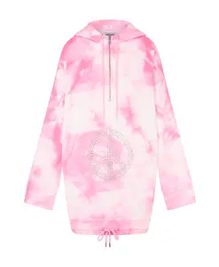 Хлопковая толстовка с капюшоном и застежкой-молнией, окрашенная в технике тай-дай. Moschino, розовый