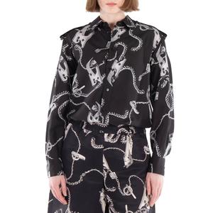 Барберри Длинный рукав Рыцарская фурнитура Шелковая рубашка Burberry, серебряный/черный