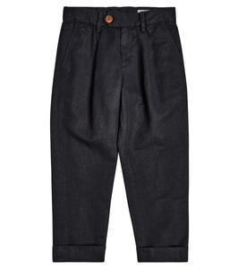 Брюки из льна и хлопка Brunello Cucinelli Kids, темно-синий