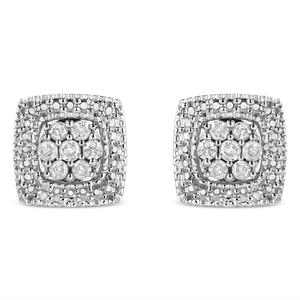 Серьги-гвоздики квадратной формы из стерлингового серебра 925 пробы с бриллиантами 1/2 карата огранки «милигрейн» Haus Of Brilliance, белый