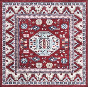 Ковер SAFAVIEH, 201 x 201 см, коллекции Kazak, красный и синий, традиционный дизайн, не линяет и прост в уходе, идеален для помещений с высокой проходимостью в гостиной, спальне (KZK118R)