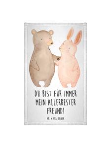 Mr. & Mrs. Panda Изображение медведя и кролика, обнимающихся в полотенце, с надписью белым цветом