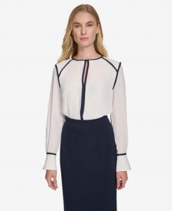 Женская блузка с длинными рукавами и отделкой Tommy Hilfiger, Ivory/ Midnight
