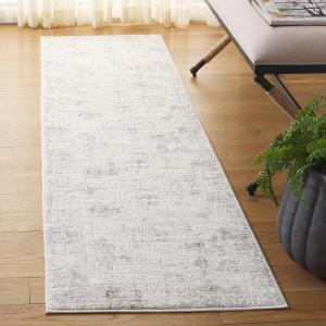 Ковер-дорожка SAFAVIEH, 61 x 244 см, Hanna Collection, Ivory & Grey, геометрический рисунок, идеально подходит для помещений с высокой проходимостью: прихожая, кухня и ванная комната (HAN111A-28)