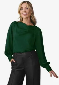 Укороченная блузка с длинными рукавами и воротником-хомутом Love & Roses, Forest Green