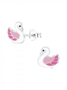 Alexander York Серьги в виде лебедя, розовые серьги-гвоздики из серебра 925 пробы, комплект из 2 штук