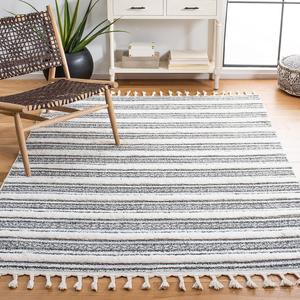 Ковер SAFAVIEH, 92 x 153 см, Moroccan Tassel Shag Collection, Grey & Ivory, идеально для помещений с высокой проходимостью: прихожая, гостиная, спальня (MTS620F)