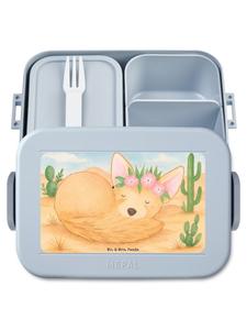 Mr. & Mrs. Panda Бенто-бокс с цветочным рисунком пустынной лисы, выполненный в пастельно-голубом цвете (без слов)