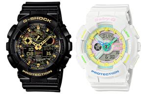 Часы Casio G-Shock Analog-Digital GA-100 Series, арт.GA-100CF-1A9, черный/золотой + Casio BA-110 Series, арт.BA-110TM-7A