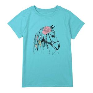 Футболка с цветочным принтом и портретом для девочек 7–16 лет Horse Love, синий