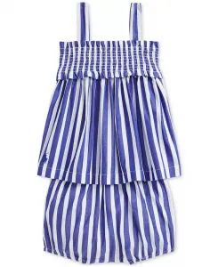 Комплект из топа и блумеров для девочек из полосатого хлопкового поплина Polo Ralph Lauren, синий