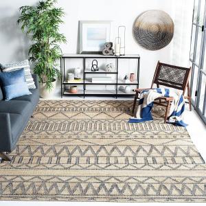 Ковер SAFAVIEH, 214 x 214 см, Kilim Collection, Natural & Charcoal, ручное плетение из джута, идеально для помещений с высокой проходимостью в гостиной, спальне (KLM752A)