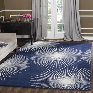 Ковер SAFAVIEH, 244 x 244 см, Soho Collection - Dark Blue & Ivory, ручной работы Starburst из шерсти и вискозы, идеален для помещений с высокой проходимостью в гостиной, спальне (SOH712M)