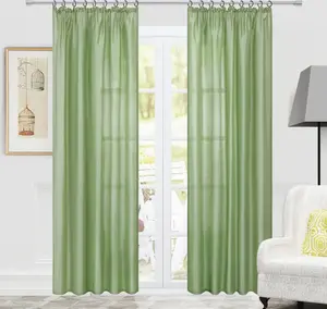 Штора из вуали со сборками, для спальни или гостиной, плотная, блестящая, полупрозрачная, однотонный зеленый, 260 x 140 см (В x Ш), 1 шт. Joyswahl