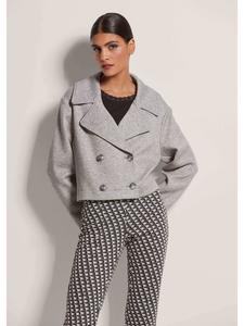 MADELEINE Двубортный короткий блейзер графитового/бежевого/меланжевого цвета