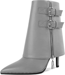 Женские сапоги Mettesally с отворотом, широкие, средней длины до икры, на высоком каблуке-кубике, расшитые бусинами, с молнией, с заостренным носком, женские ботильоны