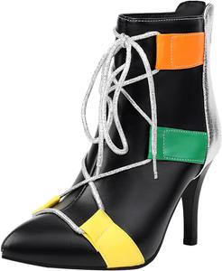 Generic Женские ботильоны с заостренным носком на высоком каблуке, шнуровкой, кожаные с каблуком-стилетто, короткие модные ботильоны, рабочие туфли, свадебные и вечерние туфли с задней молнией