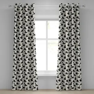 Штора ABAKUHAUS с кошачьими люверсами, забавные силуэты домашних питомцев в разных позах, абстрактные рисунки животных в мультяшном стиле, декоративные двухпанельные шторы, 280 см x 260 см, цвет черно-бежевый Abakuhaus