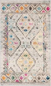 Ковер SAFAVIEH, 67 x 122 см, Madison Collection, Grey & Yellow, дизайн Boho Diamond Distressed, без линьки и простой в уходе, идеален для помещений с высокой проходимостью: прихожая, гостиная, спальня (MAD418F)