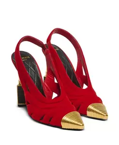 Женские туфли-лодочки в форме губной помады из замши и латуни. Balmain, красный