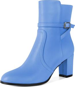 Женские ботильоны Mettesally с массивным каблуком, круглым носком и боковой молнией, осень-зима, высота каблука 7 см, Blue