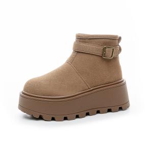 CHOVO Тёплые износостойкие противоскользящие короткие снегоступы для женщин с эффектом увеличения роста коричневые, цвет Brown