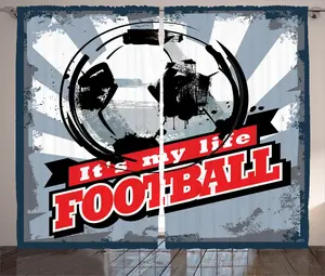Шторы ABAKUHAUS Sport Rustic, с рисунком футбола в стиле поп-арт, универсальные ленточные шторы для гостиной с петлями и крючками, 280 x 245 см, цвет: синий, черный, красный Abakuhaus