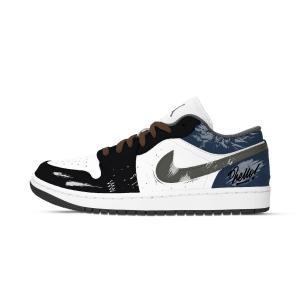 Jordan Кроссовки Air 1 Writing Trail устойчивые к истиранию низкие винтажные баскетбольные unisex Black Blue Gray