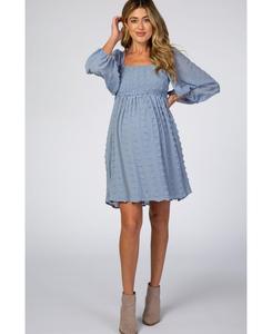 Розовое шифоновое платье для беременных с текстурированным узором в горошек, сборками и квадратным вырезом Pinkblush, Light blue